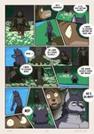 5_fingers anthro arm_wraps biped blind blue_eyes bottomwear brown_body brown_fur clenched_teeth cloak close-up clothed clothed_anthro clothed_male clothing day disability duo facial_markings fingers fist flower forest fur grass green_cloak green_clothing grey_body grey_fur head_markings hiding jewelry male markings necklace nervous open_mouth outside page_number pants plant pupils river scared shaking sitting small_pupils standing surprised tail teeth text thinking thought_bubble topless topless_anthro topless_male tree trembling water wraps ghosty_cult far_beyond_the_world_(series) talisin_(far_beyond_the_world) canid canine canis mammal wolf 2025 artist_name colored comic english_text hi_res