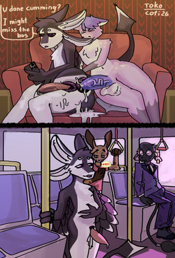 2_panel_comic 3_fingers 4_ears accessory after_anal after_sex anal anal_penetration animal_genitalia animal_penis animal_vulva annoyed anthro anthro_on_anthro anthro_penetrated anthro_penetrating anthro_penetrating_anthro anus asking asking_another asking_for_status balls being_watched big_penis biped black_body black_clothing black_feathers black_finger_claws black_fur black_genitals black_sclera black_tail blue_genitals blue_penis bodily_fluids bottomwear brown_body brown_fur bulge butt canine_genitalia canine_vulva casual_exposure casual_sex cellphone chest_tuft claws clothed clothed/nude clothed_anthro clothed_male clothing commercial_vehicle countershading cum cum_drip cum_from_ass cum_in_ass cum_inflated_belly cum_inflation cum_inside cum_on_body cum_on_butt cum_on_ground cum_on_leg cum_on_penis cum_pool dialogue dripping duo_focus ear_piercing ear_tag ejaculation electronics enjoying equine_genitalia equine_penis erection erection_under_clothing excessive_cum excessive_genital_fluids exhibitionism feathered_wings feathers fingers formal_wear from_behind_position fully_clothed fur furniture genital_fluids genital_slit genitals glistening glistening_genitalia grey_body group hair hand_on_belly hand_on_own_belly herm holding_cellphone holding_object holding_phone holding_smartphone huge_penis inflation inside intersex intersex/male intersex_penetrated intravaginal_penis leaking leaking_cum looking_at_another looking_pleasured lying male male_anthro male_on_anthro male_penetrating male_penetrating_anthro male_penetrating_intersex male_penetrating_maleherm maleherm maleherm/male maleherm_penetrated markings multi_ear multicolored_body narrowed_eyes necktie nude nude_anthro nude_male on_side on_sofa open_mouth pants penetration penile penile_penetration penis penis_in_ass phone piercing pink_clothing pink_genitals pink_penis pink_topwear plump_labia public public_exposure public_nudity public_transportation puffy_anus purple_clothing purple_eyes purple_genitals purple_hair question question_mark recording recording_symbol sex shirt simple_background sitting smartphone smile smug sofa speech_bubble suit surprised sweat sweatdrop tail talking_to_another tapering_penis text topwear tuft tufted_fur vehicle vehicle_for_hire vein veiny_penis voyeur vulva white_balls white_body white_feathers white_fur window winged_arms wings yes-no_question tokocofi fyr_(fenrir784) avali avian bird bovid caprine lagomorph mammal sheep 2026 absurd_res artist_name colored comic dated detailed digital_drawing_(artwork) digital_media_(artwork) english_text hi_res huge_filesize sequence shaded signature simple_shading