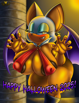 anthro areola areola_slip big_breasts big_butt blush boots breasts butt claws clothing costume ear_piercing ear_ring fangs female footwear halloween_costume holidays huge_breasts huge_butt looking_at_viewer lustful_gaze membrane_(anatomy) membranous_wings nipple_outline on_one_leg piercing ring_piercing shoes smile smiling_at_viewer solo standing teeth thick_thighs wings foxium halloween sega sonic_the_hedgehog_(series) rouge_the_bat vampirella bat leaf-nosed_bat mammal microbat vampire_bat yangochiropteran 2025 absurd_res hi_res
