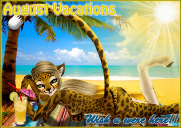 anthro beach bendy_straw beverage bikini blonde_hair clothed clothing cloud cocktail_garnish cocktail_umbrella drinking_straw female food fur hair leopard_spots looking_at_viewer markings on_towel outside plant postcard raised_tail sand seaside skimpy sky solo spots spotted_body spotted_fur sun swimwear tail text towel tree two-piece_swimsuit yellow_eyes unknown_artist lady_littlefox_(modeler) runtimedna_(modeler) imvu melody_(lady_littlefox) felid leopard mammal pantherine 3d_(artwork) digital_media_(artwork) english_text