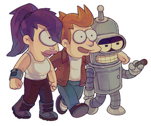 boots chibi clothing female footwear group hair happy jacket lipstick machine makeup male not_furry orange_hair purple_hair red_clothing red_jacket red_topwear shoes simple_background smile topwear trio white_background banhaibao2 comedy_central futurama bender_bending_rodríguez philip_j._fry turanga_leela cyclops human humanoid mammal robot hi_res