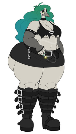 alternative_fashion anthro beak belt big_breasts big_butt boots bottomwear breasts butt cigarette cleavage clothed clothed_anthro clothed_female clothing curvy_figure female female_anthro footwear fully_clothed furgonomics goth green_hair hair half-closed_eyes holding_object huge_butt long_hair narrowed_eyes navel non-mammal_breasts overweight overweight_anthro overweight_female shoes simple_background skirt smoke smoking solo tail tail_through_skirt thick_thighs under_boob voluptuous white_background wide_hips sssonic2 avian bird 2020 absurd_res digital_media_(artwork) hi_res