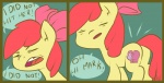 cutie_mark eyes_closed female feral hair humor pun quadruped red_hair simple_background solo tail text young young_feral atryl friendship_is_magic hasbro my_little_pony oh_hi_mark the_room apple_bloom_(mlp) earth_pony equid equine horse mammal pony comic digital_media_(artwork) english_text