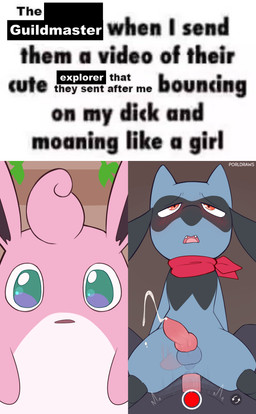 anal anal_orgasm anal_penetration animal_genitalia animal_penis anthro anthro_penetrated balls blush bodily_fluids bouncing_penis canine_genitalia canine_penis cowgirl_position cum cum_while_penetrated cumshot defeat_sex defeated defeated_hero duo_focus ejaculation erection faceless_character faceless_male forced from_front_position game_over gameplay_mechanics genital_fluids genitals group hands-free head_tuft humor kerchief knot knotted_penis male male/male male_penetrated male_penetrating male_penetrating_male neckerchief neckwear on_bottom on_top orgasm penetration penile penile_penetration penis penis_in_ass questionable_consent recording sex text tuft porldraws nintendo pokemon pokemon_mystery_dungeon spike_chunsoft guildmaster_wigglytuff generation_1_pokemon generation_4_pokemon pokemon_(species) riolu wigglytuff 2025 absurd_res digital_media_(artwork) english_text hi_res meme