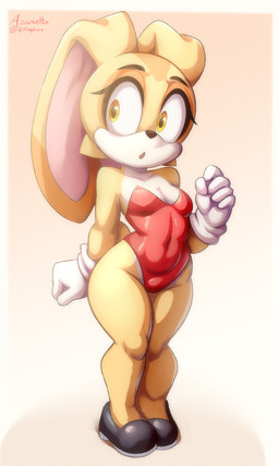 anthro breasts bunny_costume clothed clothing costume eyebrows female footwear gloves handwear leotard shoes simple_background solo wide_hips young young_anthro young_female azuretto sega sonic_the_hedgehog_(series) cream_the_rabbit lagomorph leporid mammal rabbit 3:5 absurd_res hi_res