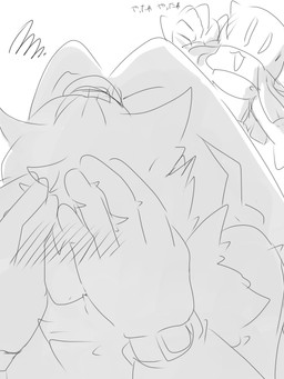 :3 anthro blush duo embarrassed female happy interjection long_ears male open_:3 open_mouth open_smile ponytail_ears shirtless small_waist smile text yatta_(interjection) mkz_kabeuchi bandai_namco digimon digimon_ghost_game digimon_(species) humanoid lagomorph leporid mammal rabbit symbareangoramon teslajellymon 3:4 digital_drawing_(artwork) digital_media_(artwork) hi_res japanese_text monochrome translated