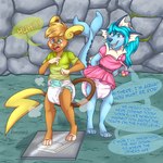 anthro clothed clothing dialogue diaper dungeon duo embarrassed female male male/female poof shocked speech_bubble tail text trap_(contrivance) wearing_diaper omopaws nintendo pokemon alolan_form alolan_raichu eeveelution generation_1_pokemon generation_7_pokemon pokemon_(species) regional_form_(pokemon) vaporeon 1:1 english_text hi_res