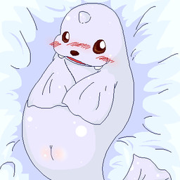 blush female feral fin fur genitals horn open_mouth smile solo tongue vulva white_body white_fur kaba nintendo pokemon aquatic dewgong generation_1_pokemon mammal pinniped pokemon_(species) 1:1 aliasing digital_media_(artwork) low_res