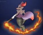 ambiguous_gender big_butt butt fire looking_at_viewer looking_back looking_back_at_viewer magic solo stick thick_thighs wand silvrsterlng nintendo pokemon braixen generation_6_pokemon pokemon_(species) shiny_pokemon 5:4 hi_res