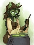 anthro black_nose breasts cauldron clothed clothing female fingers fur green_body green_eyes green_fur green_hair hair hat headgear headwear hooved_fingers hooves magic_user solo witch witch_hat jean_(artist) neopets sophie_the_swamp_witch deer ixi_(neopets) mammal neopet_(species) digital_media_(artwork) half-length_portrait hi_res portrait