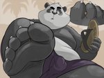 anthro barefoot bodily_fluids bulge detailed_bulge extreme_size_difference feet foot_focus male micro overweight overweight_anthro overweight_male size_difference soles solo stuck_to_foot sweat sweaty_feet toes dj-rodney bear giant_panda mammal 4:3