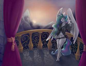 5_fingers 5_toes anthro areola balcony barefoot bedroom_eyes big_breasts biped breasts butt castle clothed clothing curtains erect_nipples eyebrows eyelashes feathered_wings feathers feet female fingers genitals grin hair half-closed_eyes hand_on_hip horn lingerie long_hair looking_at_viewer mountain multicolored_hair narrowed_eyes navel nipples outside panties panties_down partially_clothed pose presenting presenting_vulva pubes purple_eyes railing rainbow_hair seductive shadow sky smile solo standing sun teeth thick_thighs toes translucent translucent_clothing underwear underwear_down vulva white_body white_feathers wings skuttz friendship_is_magic hasbro my_little_pony mythology princess_celestia_(mlp) equid equine mammal mythological_creature mythological_equine winged_unicorn 2018 absurd_res full-length_portrait hi_res portrait signature