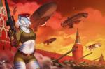 anthro breasts detailed_background female hair hammer_and_sickle kirov_airship midriff navel pink_nose solo tank vehicle white_hair yellow_eyes lutherine orphen-sirius command_and_conquer electronic_arts red_alert_(series) red_alert_3 natasha_(lutherine) natasha_volkova_(red_alert) felid mammal pantherine tiger 2018 digital_media_(artwork)