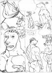 anthro antlers black_and_white canid canine canis clothed clothing comic deer dialogue dog_worker_(furronika) domestic_dog duo english_text erection erection_under_clothing furronika genitals gesture hand_gesture headgear headwear horn male male/male mammal monochrome muscular muscular_male penis pointing speech_bubble standing tenting text topless unimpressed walking
