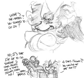 angry anthro breasts claws clothed clothed_sex clothing cocky_smile dialogue duo female from_front_position hair hair_bun holding_both_legs human_on_anthro insult interspecies larger_anthro larger_female larger_sub legs_in_air legs_on_shoulders legs_up looking_down lying male missionary_position on_back pokephilia sex shirt size_difference smaller_human smaller_male smug submissive text topwear any-low-be game_freak nintendo pokemon bastien_(any-low-be) pokemon_trainer vix_(any-low-be) canid canine delphox fox generation_6_pokemon human mammal pokemon_(species) english_text graphite_(artwork) monochrome traditional_media_(artwork)