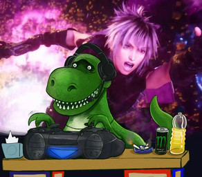 3_fingers cigarette controller duo electronics feral fingers game_controller gaming green_body headphones humor male playing_video_game playstation_controller screencap screencap_background sharp_teeth small_eyes teeth tissue_box optimuspaula disney dualshock_4 kingdom_hearts kingdom_hearts_3 monster_energy pixar playstation playstation_4 sony_corporation sony_interactive_entertainment square_enix toy_story rex_(toy_story) yozora_(kingdom_hearts) animate_inanimate dinosaur human living_toy mammal prehistoric_species reptile scalie theropod tyrannosaurid tyrannosauroid tyrannosaurus tyrannosaurus_rex hi_res