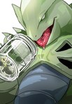 ambiguous_gender bodily_fluids container drooling duo eye_contact feral glass_jar jar looking_at_another micro open_mouth pink_tongue saliva saliva_string simple_background tongue tongue_out white_background hiore nintendo pokemon generation_2_pokemon generation_5_pokemon pokemon_(species) snivy tyranitar 2019 hi_res