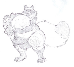 anthro balls ballsack_nipples big_balls body_hair chest_hair genitals hairy hairy_balls huge_balls hyper hyper_balls hyper_genitalia male mature_male null overweight overweight_anthro overweight_male solo testicle_breasts unusual_anatomy unusual_balls_placement unusual_genitalia_placement min_(artist) canid canine mammal raccoon_dog tanuki hi_res sketch