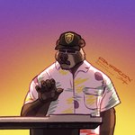 anthro clothing eyewear facial_hair hat headgear headwear keyboard male mustache playing_music shirt solo standing stocky sunglasses sunrise topwear amarox bear brown_bear mammal ursine 1:1 digital_drawing_(artwork) digital_media_(artwork)