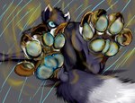 ambiguous_gender anthro brown_body brown_fur claws curling_toes disgust feet foot_fetish foot_focus fur hindpaw pawpads paws smelly smelly_feet solo spread_toes stink_cloud stink_fumes stink_lines toe_claws toes unknown_artist canid canine mammal absurd_res hi_res