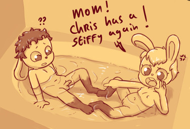 angry anthro balls bath bathing bathing_together bathtub duo erection female flat_chested genitals male nipples nude penis question_mark text vulva young young_anthro polygon5 chris_(doomhelm) izzy_(doomhelm) lagomorph leporid mammal rabbit english_text brother_(lore) brother_and_sister_(lore) sibling_(lore) sister_(lore)