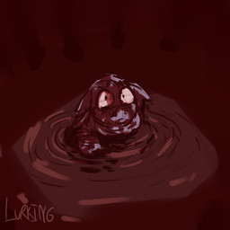 ambiguous_feral ambiguous_gender blood blood_on_body blood_on_eye blood_on_face bodily_fluids constricted_pupils feral fur gore horror_(theme) looking_at_viewer partially_submerged pupils purple_body purple_fur small_pupils solo text young young_ambiguous young_feral lurking_(fc) fluffy_pony iron_lung_(game) fluffy_pony_(species) mammal 1:1 2026 artist_name digital_media_(artwork) red_theme