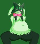 anthro belly big_belly blush breasts female fur green_body green_fur hair overweight overweight_anthro overweight_female pokemorph simple_background slightly_chubby solo wide_hips enkah nintendo pokemon felid feline generation_9_pokemon mammal meowscarada pokemon_(species) digital_media_(artwork) pixel_(artwork)