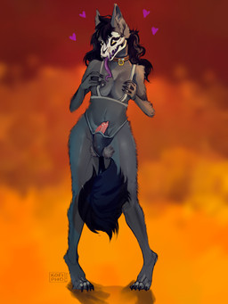animal_genitalia animal_penis anthro areola balls big_breasts big_penis bikini bikini_bottom bikini_top biped black_body black_fur black_hair bone breasts bulge canine_genitalia canine_penis claws cleavage clothed clothing collar erection finger_claws fur genitals gesture glowing glowing_eyes grey_body grey_fur gynomorph hair heart_symbol intersex knot long_hair long_tongue looking_at_viewer nipples nude open_mouth penis purple_tongue red_penis shaggy_hair simple_background skull skull_head smile solo swimwear tongue tongue_out two-piece_swimsuit wardrobe_malfunction wide_hips yellow_eyes anonymous_artist scp_foundation scp-1471-a canid canine canis malo mammal monster wolf 2023 3:4 absurd_res archived_source hi_res