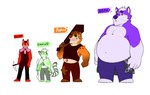 anthro belly emerald_(gem) gem green_body group iolite_(gem) lineup male male/male orange_body purple_body red_body text topaz_(gem) wildside cartoon_network steven_universe krim_(character) wild_(wildside) canid canine emerald_(gem_species) garnet_(gem_species) hybrid hyena lemur mammal primate strepsirrhine topaz_(gem_species) 2017 english_text