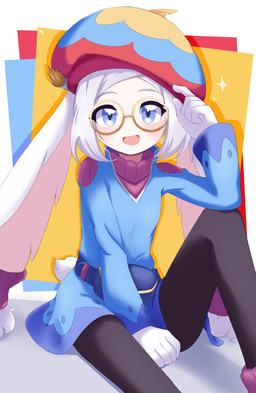belt_pouch between_legs black_body black_fur black_legs blue_clothing blue_dress blue_eyes brush clothing dress eyewear female fur glasses hair long_ears long_sleeves looking_at_viewer multicolored_body multicolored_fur multicolored_hat open_mouth paintbrush rabbit_ears round_glasses short_dress simple_background sitting smile solo sweater topwear turtleneck two_tone_body two_tone_fur white_hair roomie.parn 12tails rabbit_(12tails) animal_humanoid humanoid lagomorph lagomorph_humanoid mammal mammal_humanoid absurd_res hi_res