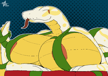 anthro apode areola areola_slip big_breasts box breasts container female gift_box gift_wrapped huge_breasts legless solo snapps penny_(n4ckl3) reptile scalie snake animated