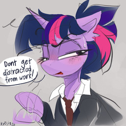 accessory annoyed blush bodily_fluids female feral gesture hair horn necktie office_clothing open_mouth ponytail simple_background solo sweat sweatdrop waving krista-21 friendship_is_magic hasbro my_little_pony mythology twilight_sparkle_(mlp) equid equine mammal mythological_creature mythological_equine unicorn 1:1 hi_res