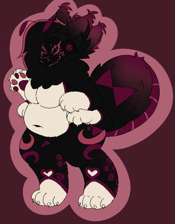 4_arms 4_ears antennae_(anatomy) anthro arthropod_abdomen belly black_body black_fur ear_piercing female fur machine markings multi_arm multi_ear multi_limb pawpads piercing pink_body pink_eyes pink_fur pink_markings pink_pawpads slightly_chubby solo white_belly white_paws pawzirella scarlet_(pawzirella) arachnid arthropod hybrid protogen spider trans_(lore) trans_woman_(lore)