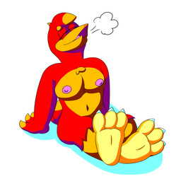 3_toes anthro breasts claws countershade_feet countershading eyes_closed feet female foot_fetish foot_focus lightened_soles navel nipples red_body sitting sitting_on_ground soles solo talons toe_claws toes yellow_body naughtyblitz64 banjo-kazooie rareware kazooie avian bird breegull hi_res