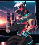 anthro barazoku beverage bottomwear bulge clothing coffee detective j450n male morning muscular pants police solo j450n2080 mythology dragon mythological_creature mythological_scalie scalie absurd_res hi_res