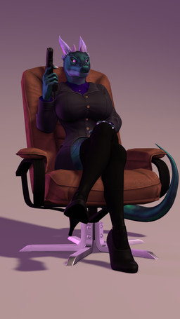 4_horns 5_fingers angry anthro big_breasts black_sclera blue_body blue_scales blue_tail bottomwear breasts business_suit chair claws clothed clothed_anthro clothed_female clothing collared_shirt colored_nails crossed_legs dress_shirt female fingers footwear furniture gun handgun high_heels holding_gun holding_handgun holding_object holding_pistol holding_ranged_weapon holding_weapon horn leather_chair legwear looking_at_viewer multi_horn nails on_chair pistol pose purple_clothing purple_eyes purple_shirt purple_topwear ranged_weapon scales shirt shoes simple_background sitting sitting_on_chair skirt solo spines stockings suit tail topwear weapon thevestige petruz_(modeler) glock_17 lizard_(petruz) nebula_(thevestige) lizard reptile scalie 3d_(artwork) 9:16 digital_media_(artwork) hi_res portrait source_filmmaker_(artwork)