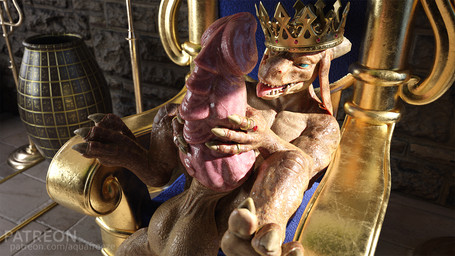 anthro balls big_balls big_penis chair crown furniture genitals headgear huge_balls huge_penis hyper hyper_balls hyper_genitalia hyper_penis male masturbation penis scales solo throne aquafreeze kag_(aquafreeze) kobold scalie 16:9 3d_(artwork) digital_media_(artwork) hi_res widescreen