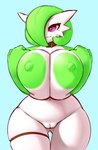 anthro areola big_areola big_breasts big_nipples breast_squeeze breasts camel_toe collar female genitals green_areola green_hair green_nipples hair huge_areola huge_breasts huge_nipples nipples purple_eyes pussy simple_background solo squeezing thick_thighs dibujosv12 nintendo pokemon gardevoir generation_3_pokemon pokemon_(species) absurd_res hi_res