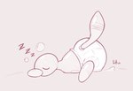 ambiguous_gender big_diaper bubble clothed clothing diaper eyes_closed feral glistening glistening_body lying on_front side_view simple_background sleeping solo sound_effects vowelless vowelless_sound_effect wearing_diaper zzz lynhug_bb nintendo pokemon generation_2_pokemon pokemon_(species) porygon2 2022 archived_source monochrome signature