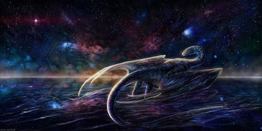 amazing_background dark detailed_background feral membrane_(anatomy) membranous_wings night outside partially_submerged sky solo standing star starry_sky tail universe water wings isvoc mythology dragon mythological_creature mythological_scalie scalie 2:1 detailed digital_media_(artwork) hi_res