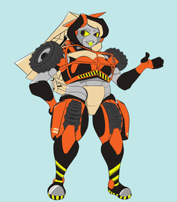 alternative_fashion boomlift cherrypicker construction construction_equipment construction_vehicle female machine machine_transformation orange_body punk sharp_teeth shortstack slightly_chubby teeth tire tongue tongue_out transformation vehicle zieren skaffy robot 2026 hi_res