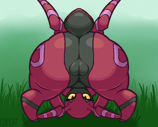 ass_up bedroom_eyes big_butt butt butt_focus eyelashes eyeliner eyeshadow female feral genitals glistening_eyelids glowing glowing_eyes grass highlights_(coloring) huge_butt looking_at_viewer looking_through looking_through_legs looking_through_legs_at_viewer makeup narrowed_eyes plant plump_labia presenting presenting_hindquarters presenting_vulva raised_behind seductive short_tail simple_background solo spread_legs spreading stubby_legs tail thick_thighs vulva wide_hips yellow_eyes comradecat nintendo pokemon arthropod generation_5_pokemon pokemon_(species) scolipede digital_drawing_(artwork) digital_media_(artwork) shaded