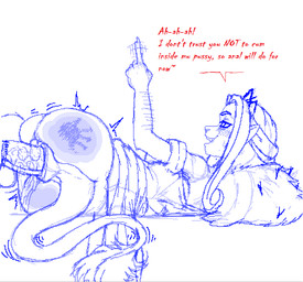 anal anal_only anal_penetration arm_hair big_butt big_penis blush blush_lines bodily_fluids body_hair bottomless butt butt_slap claws clothed clothing clothing_lift crown cum cum_inside dialogue dress dress_lift duo fangs female female_penetrated finger_claws finger_wag fluffy fluffy_tail genital_fluids genitals hair headgear huge_butt humanoid_pointy_ears long_hair lying male male/female male_penetrating male_penetrating_female messy_hair monster_girl_(genre) no_underwear offscreen_character on_side penetration penile penile_penetration penis penis_in_ass pointy_ears red_text scolding sex sharp_teeth simple_background slap snout solo_focus spank_marks spanking tail tail_tuft teasing teeth text thick_thighs tiara tilde_after_text tuft white_background white_body white_hair white_skin wide_hips crossman slay_the_princess the_princess_(slay_the_princess) the_witch_(slay_the_princess) animal_humanoid felid felid_humanoid humanoid mammal mammal_humanoid unknown_species digital_drawing_(artwork) digital_media_(artwork) english_text sketch