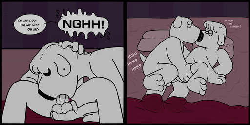 anal anthro bed bedding blanket dialogue duo furniture kissing male male/male oral pillow sex sleep_sex sleeping solaffycataffy_(artist) family_guy brian_griffin jasper_(family_guy) canid canine canis domestic_dog mammal 2:1 hi_res cousins_(lore) incest_(lore)