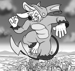 4_toes anthro big_feet biped building building_destruction city city_destruction claws clothed clothing cloud day destruction feet finger_claws fur hair humanoid_hands macro male onesie paws rampage sky solo stomping toe_claws toes tyrnn nintendo pokemon conejito generation_1_pokemon lagomorph leporid mammal pokemon_(species) rabbit raichu 2013 digital_drawing_(artwork) digital_media_(artwork) greyscale monochrome