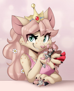 4_fingers 4_toes accessory annoyed anthro big_hair black_eyes bow_ribbon bow_tie breasts brown_body brown_fur claws clothed clothed_anthro clothed_female clothed_male clothing crown dress eyelashes feet female female/female finger_claws fingers flower flower_in_hair freckled_chest freckled_face freckled_shoulders freckles fully_clothed fully_clothed_anthro fully_clothed_female fully_clothed_male fur green_eyes grey_body grey_fur group hair hair_accessory headgear larger_female long_eyelashes long_hair macro maid_uniform male micro pawpads plant pose princess ribbon_accessory royalty servant short_male size_difference small_breasts smaller_male tall_female tan_body tan_fur tan_hair tan_nose thick_eyelashes tiara toes trio uniform unimpressed muhny lily_(muhny) lyle_(muhny) princess_nino_(muhny) domestic_cat felid feline felis mammal mouse murid murine rodent hi_res