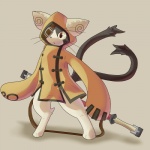 anthro black_body black_fur brown_eyes clothing eye_patch eyewear fur hoodie kaka_clan male red_eyes solo tail topwear white_body white_fur kururi_itachi arc_system_works blazblue jubei_(blazblue) domestic_cat felid feline felis kaka_(blazblue) mammal 1:1