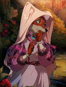 5_fingers alternative_fashion anthro brick_wall cheek_tuft choker christian_symbol classic_lolita claws clothed clothing cross detailed_background dress eyebrows eyelashes facial_tuft female fingers flower fur garden headdress j-fashion jewelry lolita_(fashion) looking_aside multicolored_body multicolored_fur necklace outside pendant plant red_eyes religion religious_symbol rose_(flower) sash solo tuft two_tone_body wall_(structure) water wimple desubox christianity disney robin_hood_(disney) maid_marian canid canine fox mammal red_fox true_fox hi_res portrait three-quarter_portrait