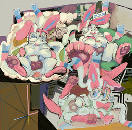 3_toes anal anal_penetration animal_genitalia anus balls blue_eyes bow_ribbon breasts directional_arrow disembodied_penis dizzy_eyes dream eyewear feet feral foot_focus genitals glasses gynomorph intersex knot multi_breast nipple_fetish nipple_play nipple_suck onomatopoeia pawpads penetration penis penis_tip presenting profanity pubes sheath sleeping solo sound_effects sucking tail text thought_bubble toes wearing_glasses window guddlegump nintendo pokemon eeveelution generation_6_pokemon pokemon_(species) sylveon 2026 absurd_res artist_name digital_drawing_(artwork) digital_media_(artwork) english_text hi_res multiple_scenes