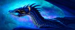 ambiguous_gender blue_body blue_scales cosmic_background feral horn membrane_(anatomy) membranous_wings orange_eyes scales solo spines wings morsylvia mythology dragon mythological_creature mythological_scalie scalie 2023 digital_media_(artwork) hi_res